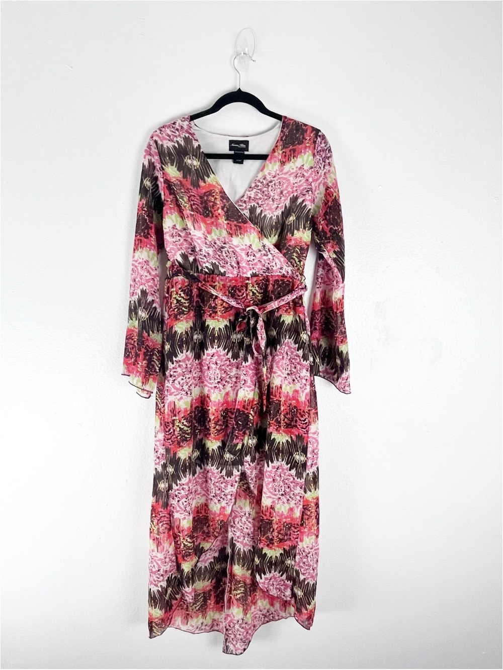 NORMA ALLEN Collection Multicolored V-Neck Long Sleeves High Low Hem Dress Large